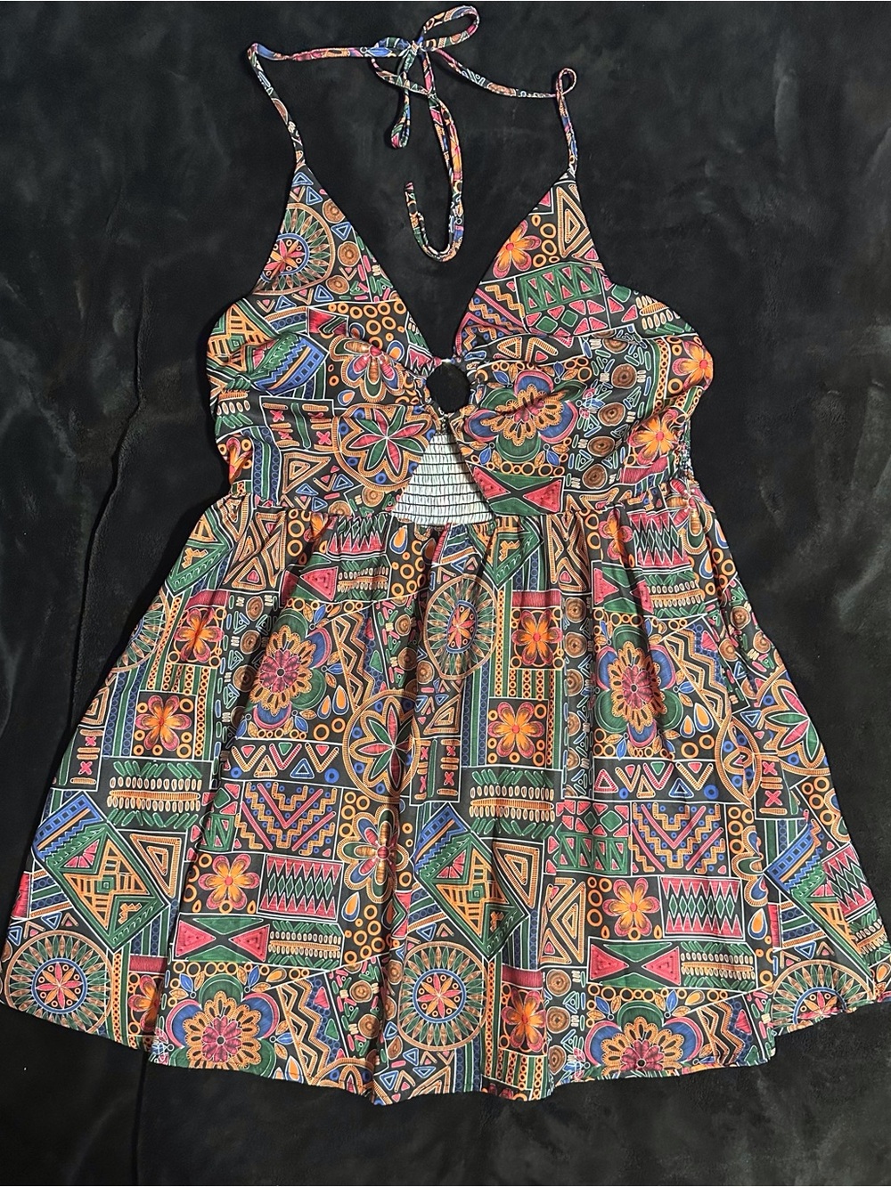 Boho Tribal Print Halter Sundress | Colorful Flowy Summer Dress